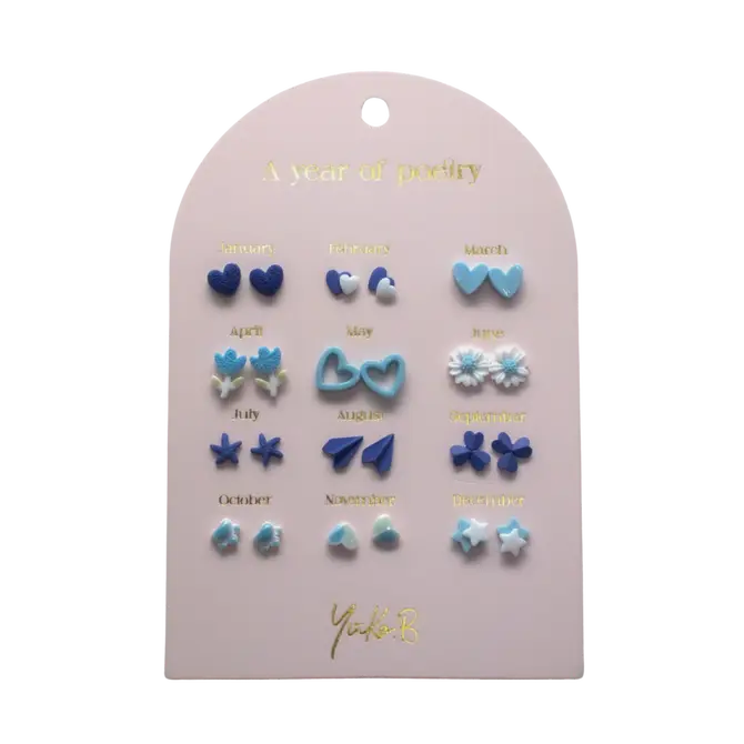 A Year of Blue Poetry Earrings - English version