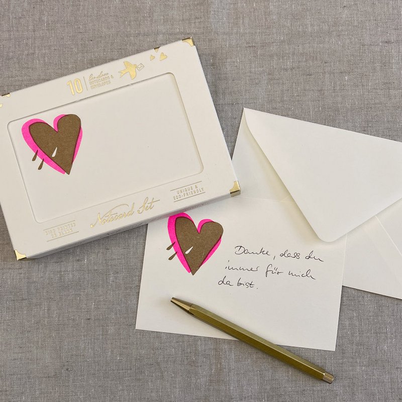 Notecard Set / Riso Printing / Heart / Sustainable