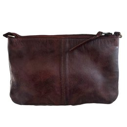 Washed Leather Diamond-Stitch Crossbody & Clutch – Walnut