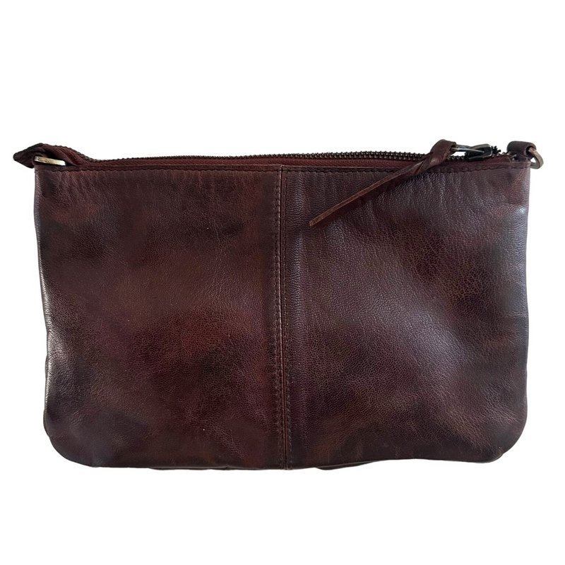Washed Leather Diamond-Stitch Crossbody & Clutch – Walnut