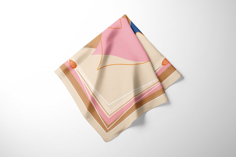 Silke firkantet tørklæde - MUSE 67*67 cm - Beige/Rose
