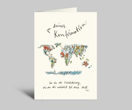 Confirmation card | Colorful world map | Be the change you want for the world | Folding card with envelope