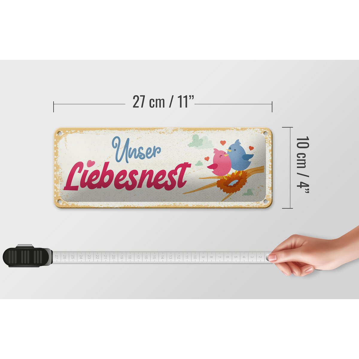 Blechschild Hinweis 27x10 cm Unser Liebesnest Deko Schild