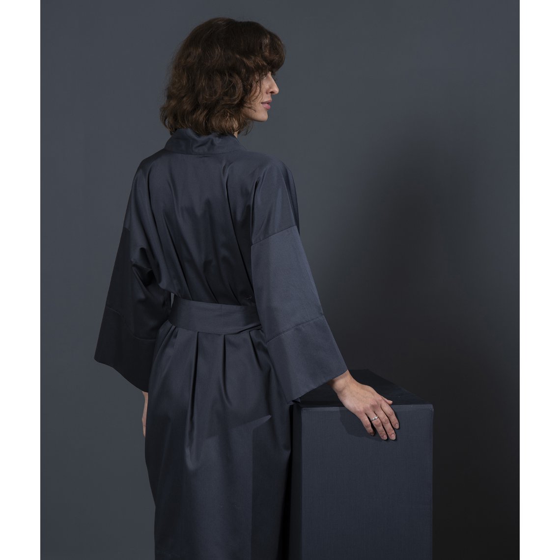 Badjas Kimono Effen Antraciet