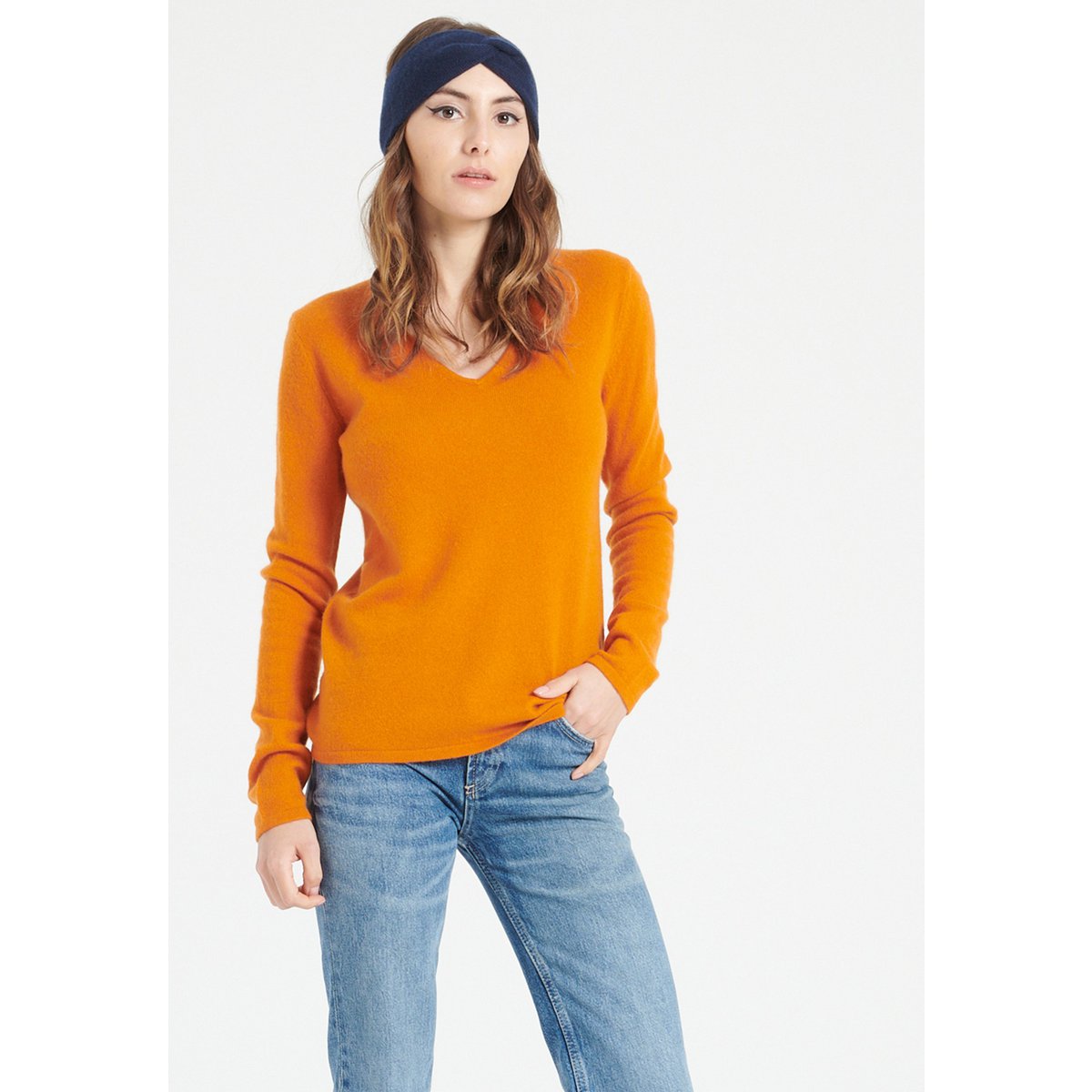 LILLY 2 Maglia scollo a V in cashmere arancione zucca