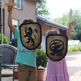 Jouet en bois dragon bouclier héraldique