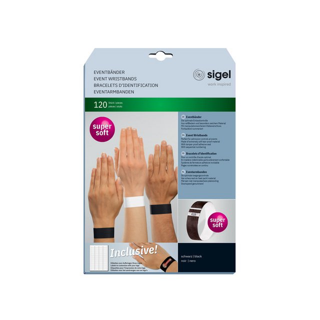 Opaski eventowe Sigel super miękkie 255x25mm czarne 120 szt. w tym etykiety