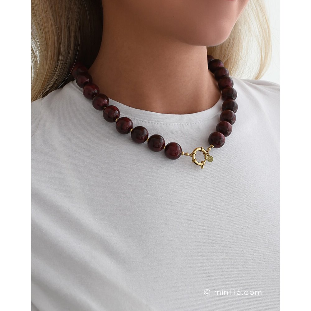 Collar llamativo con cuentas Bubbles - Burdeos