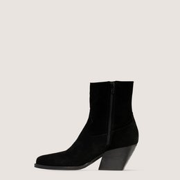 Janice Black Suede Texan Ankle Boots