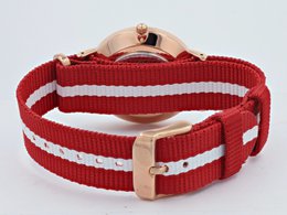 Moderno Milano stainless steel women's watch 36.5 mm, sapphire crystal & nylon NATO strap (red-white), rose gold-colored