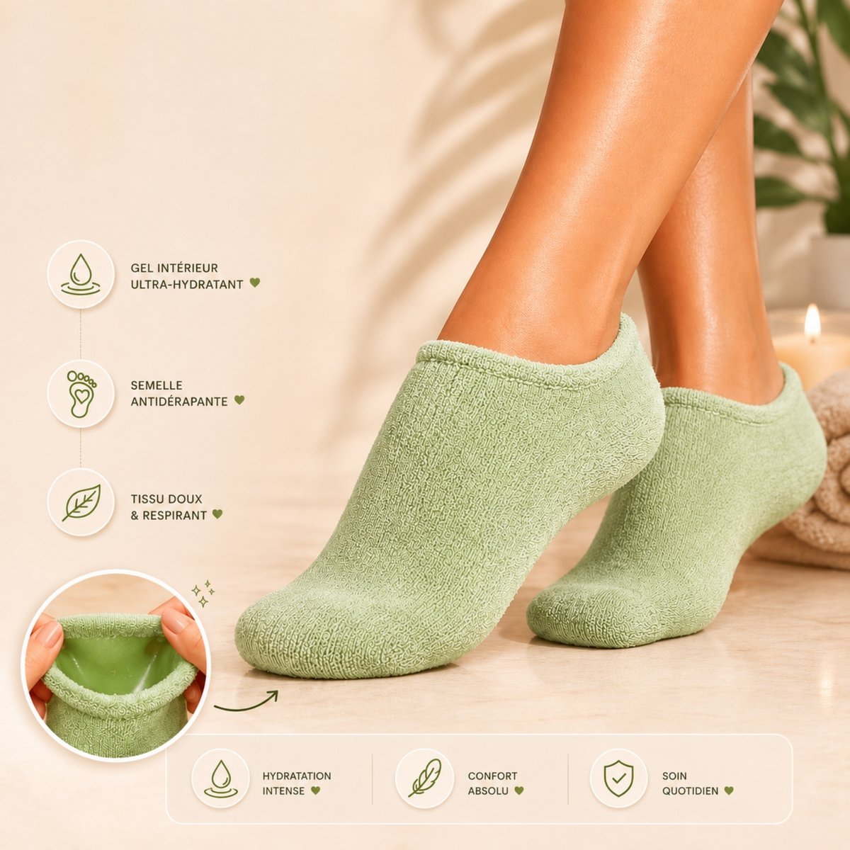 Nawilżające SPA Green Socks - Żel z jojobą i oliwą z oliwek, witaminą E i lawendą - przeciw suchym i popękanym stopom, przywraca stopom miękkość i sprężystość