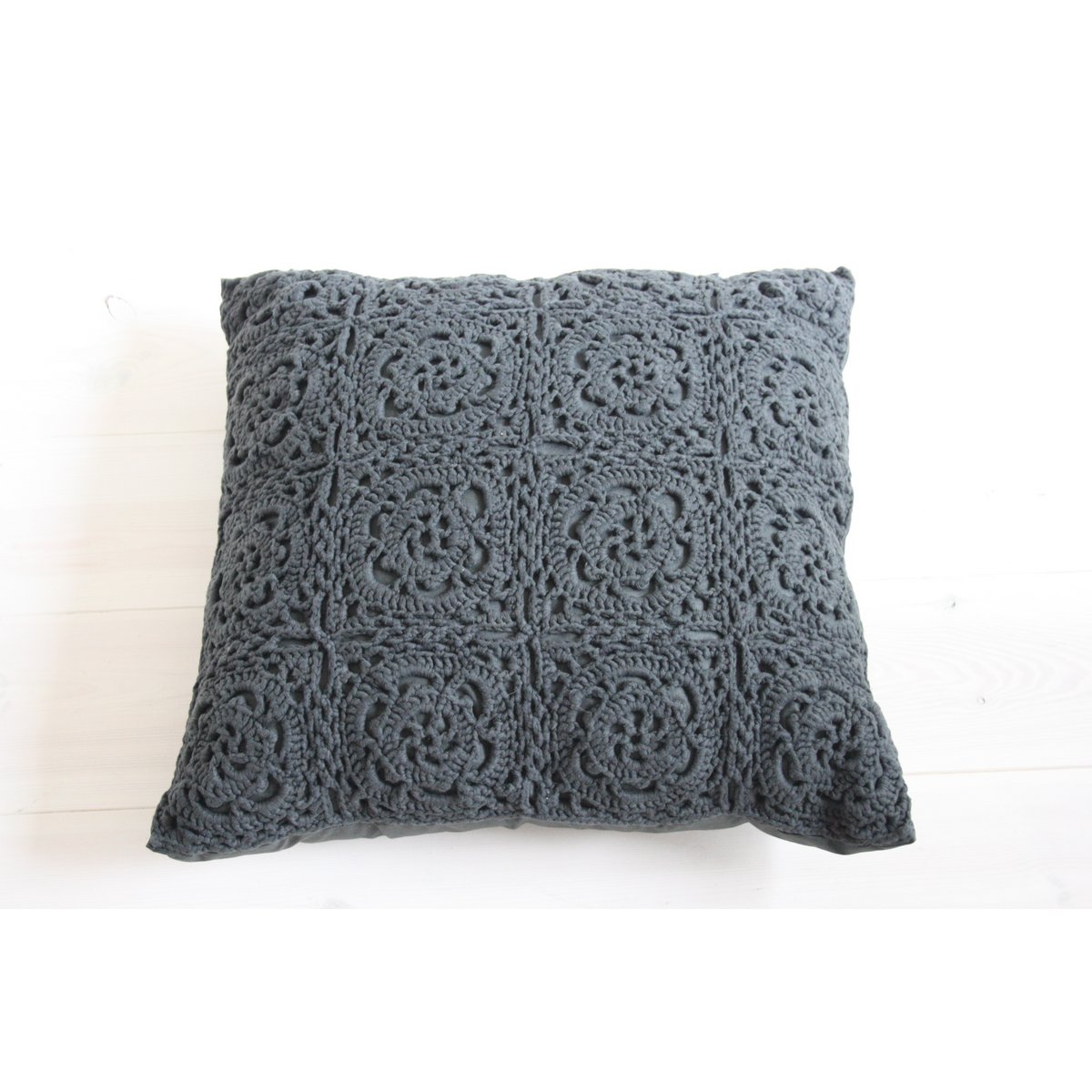 Dark gray crochet cushion - XL