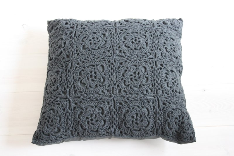Dark gray crochet cushion - XL