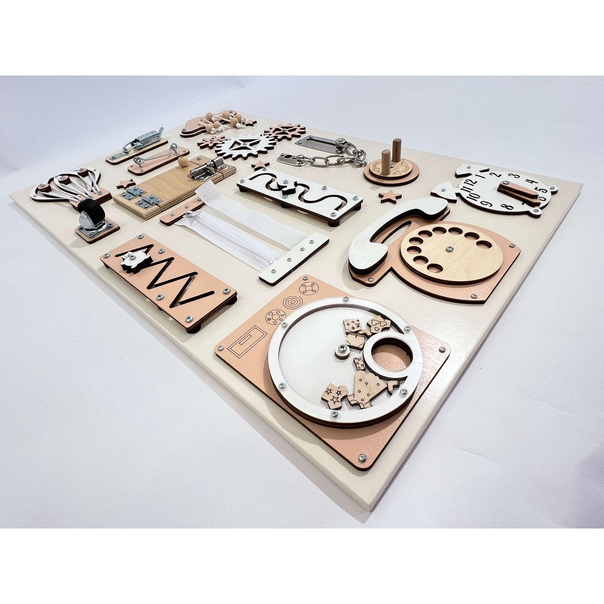 Wooden busy board for toddler- Beige busy board
