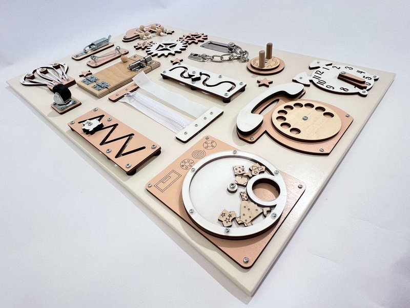 Wooden busy board for toddler- Beige busy board