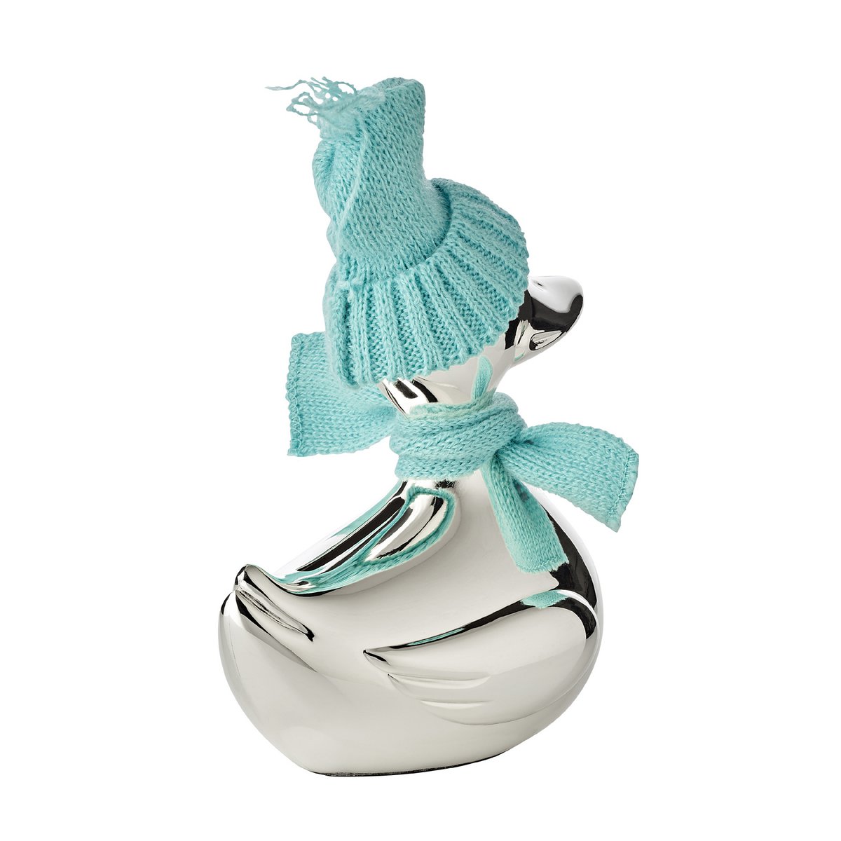 EDZARD money box duck, silver-plated, tarnish-resistant, height 13 cm, with scarf & hat in pink and light blue