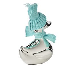 EDZARD money box duck, silver-plated, tarnish-resistant, height 13 cm, with scarf & hat in pink and light blue