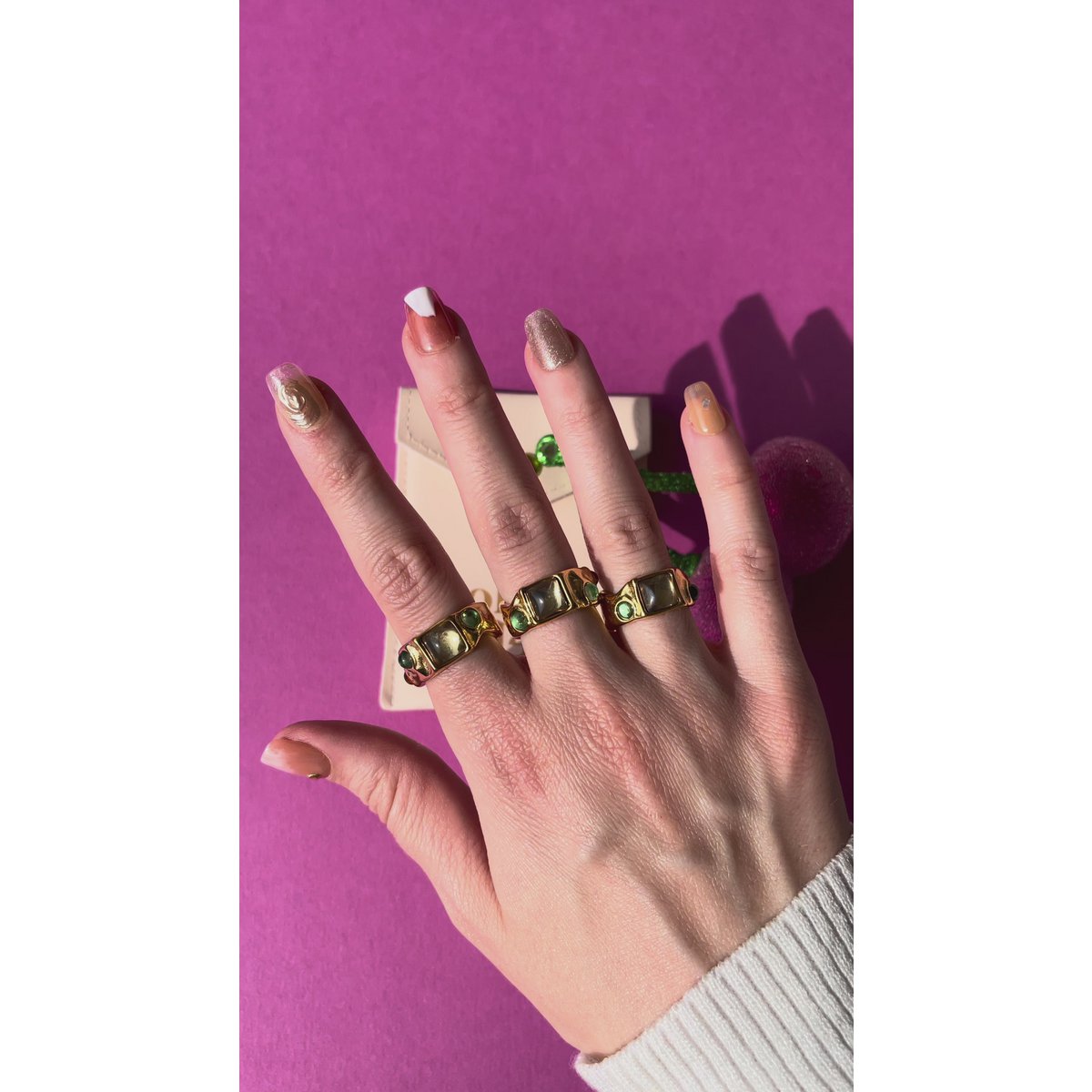Riley - Cabochon Hammered Gold Ring