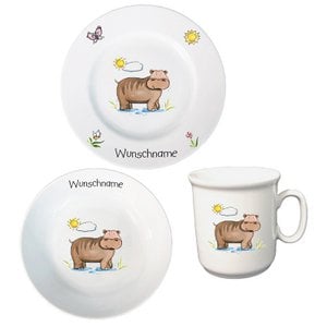 Kinderservice 3-tlg. Nilpferd mit oder ohne Wunschname