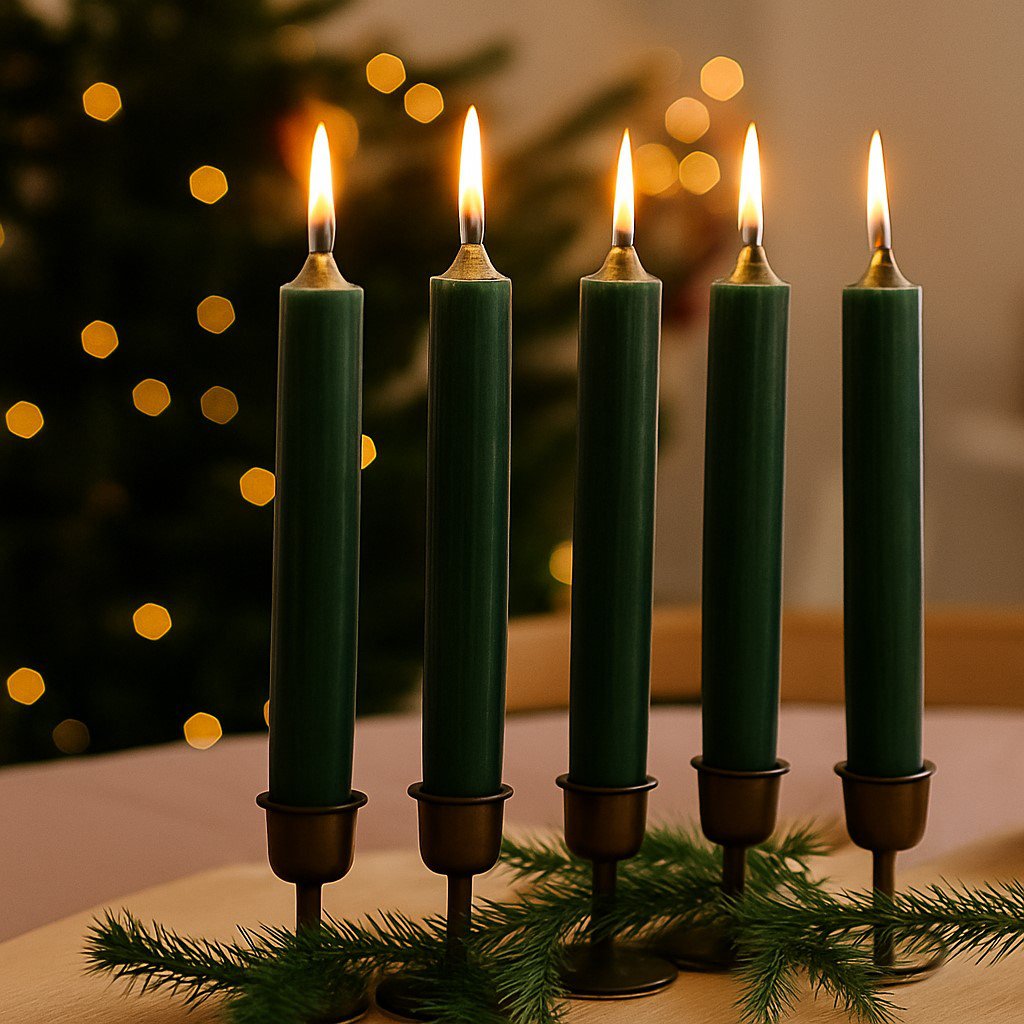 Taper candle, dark green, solid-colored, Ø 2x18 cm, burning time: approx. 8 hours.
