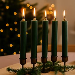 Taper candle, dark green, solid-colored, Ø 2x18 cm, burning time: approx. 8 hours.