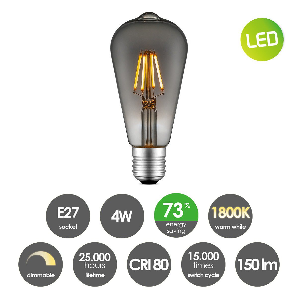 Home Sweet Home dimmable LED Drop E27 ST64 4W 150Lm 1800K Clear
