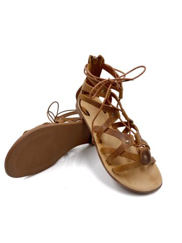 Brown Lace Up Gladiator Sandalen voor dames, Platte Griekse zomersandalen, Bruine handgemaakte sandalen met veters, Sandalmania Griekse Gladiator Sandalen