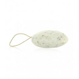 Lavender scrub pebble shape soap with rope 155g.