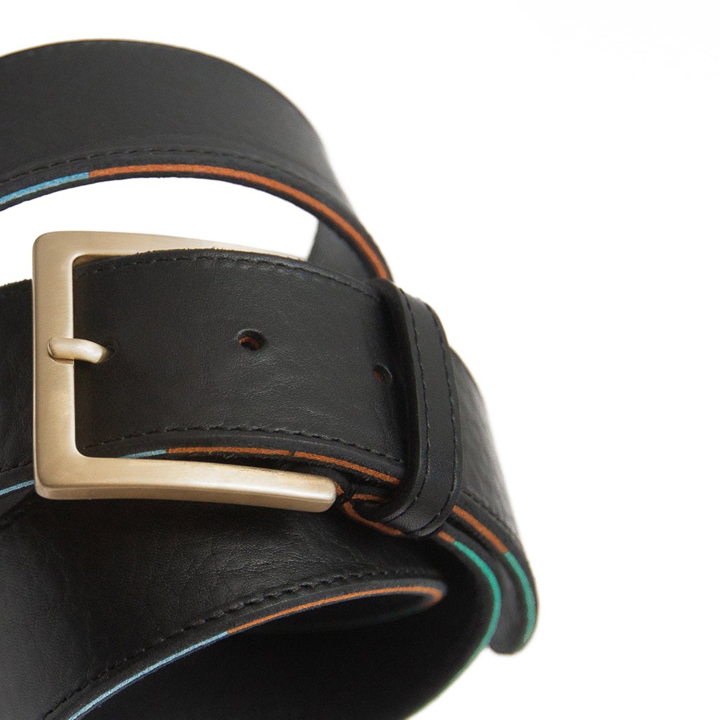 Men's high quality black Italian Leather belt. Suede colour detail. 'Monty's Signature Belt'