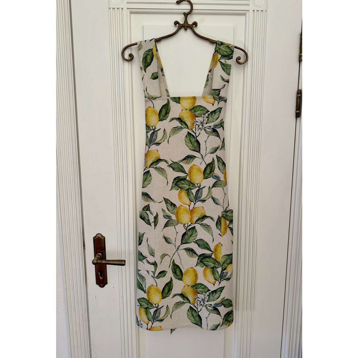 Grembiule da Donna con Spalline Incrociate, Misto Cotone-Lino, Stampato | Lino Limone