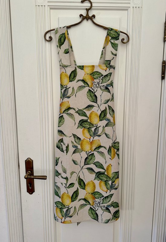Grembiule da Donna con Spalline Incrociate, Misto Cotone-Lino, Stampato | Lino Limone