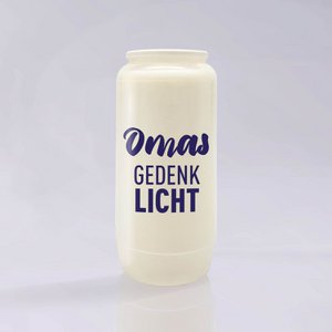 Grave light, dark blue "OMAS GEDENKLICHT", eternal light oil candle 14 x 6.5 cm