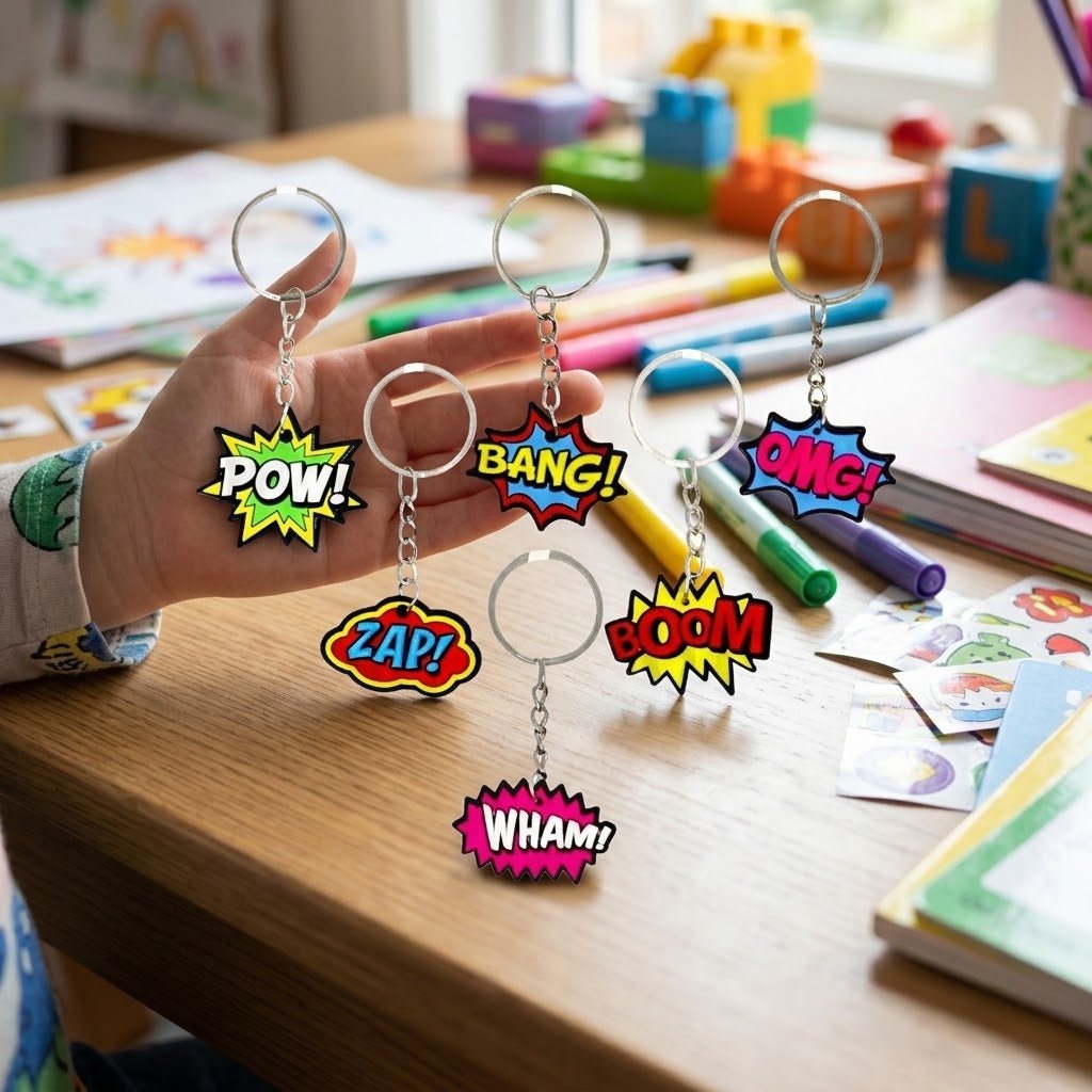 Comic Style Keychain Superhero Key Ring