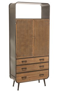 J-Line Schrank Hochschrank - 3 Schubladen - Holz/Metall - Natur/Schwarz