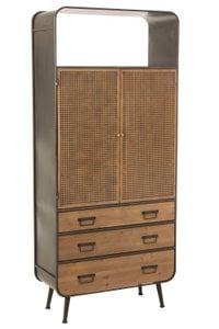 J-Line Schrank Hochschrank - 3 Schubladen - Holz/Metall - Natur/Schwarz