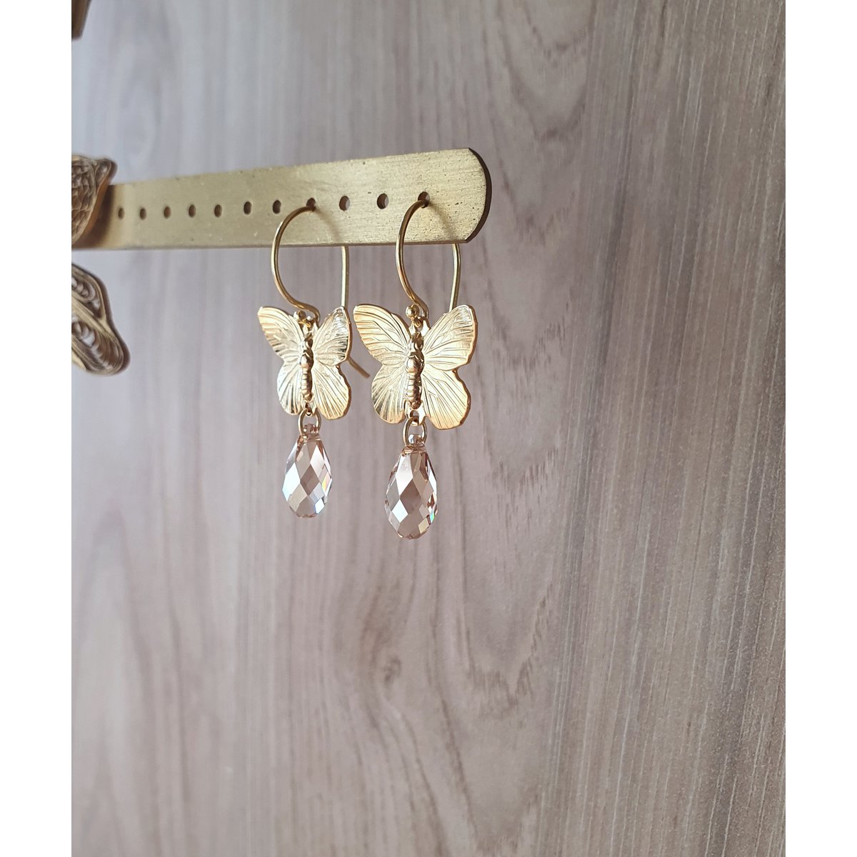 18K gold plated butterfly earrings with Golden Shadow drops