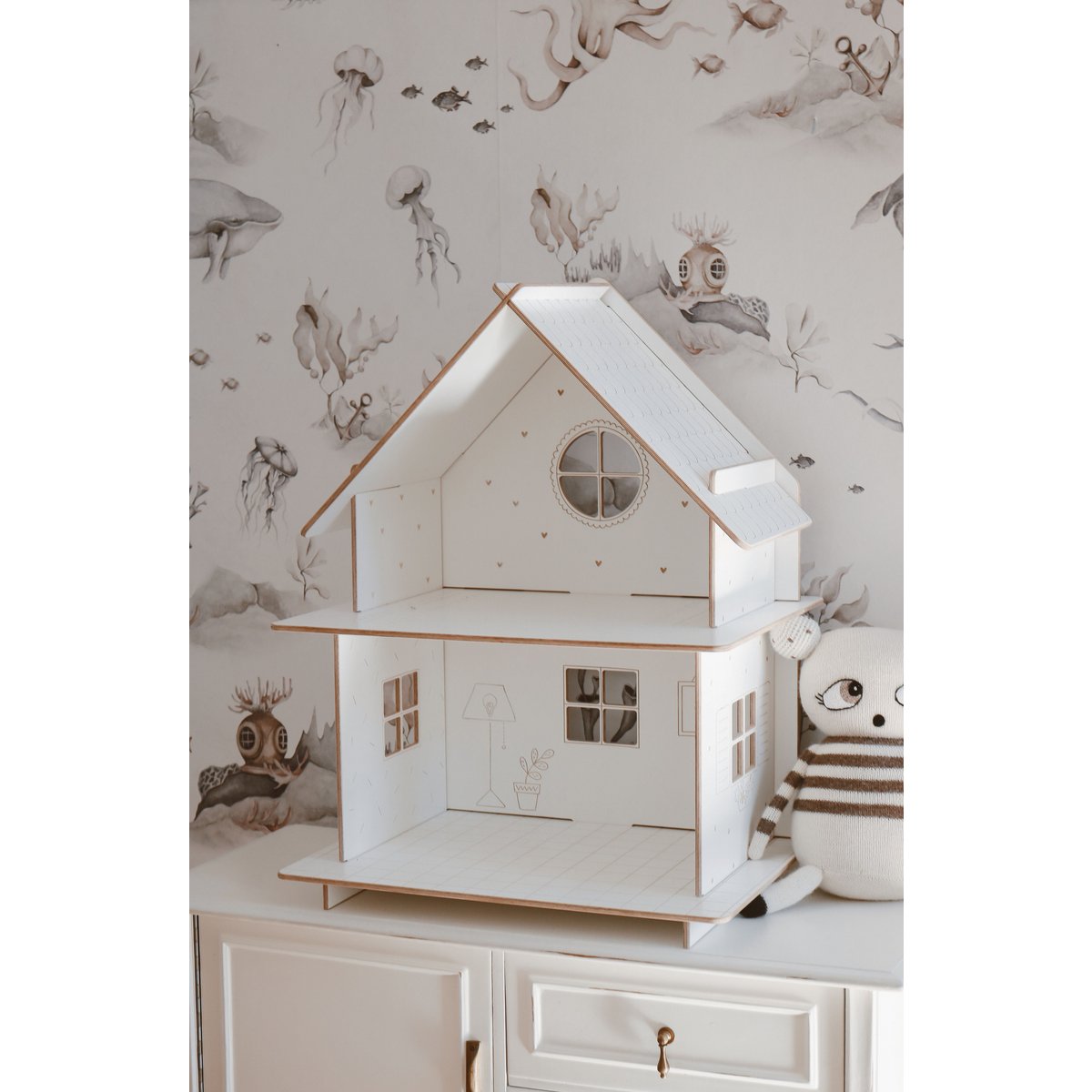 Wooden Dollhouse, modular construction, minimalist design