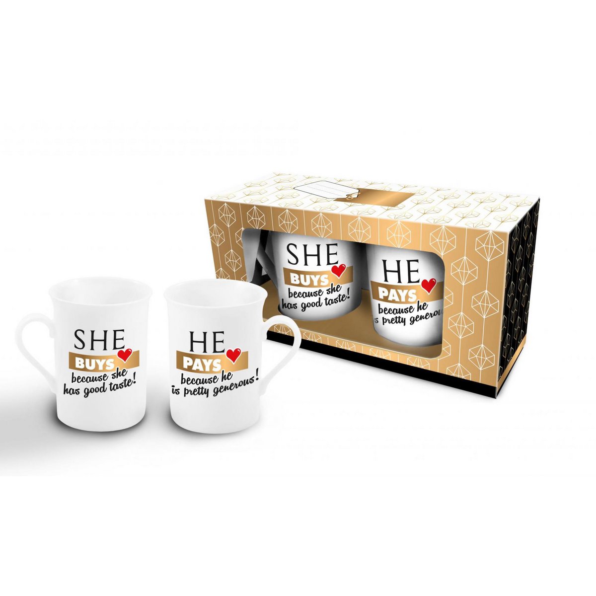 LOT DE 2 MUGS : ELLE ACHÈTE + IL PAYE