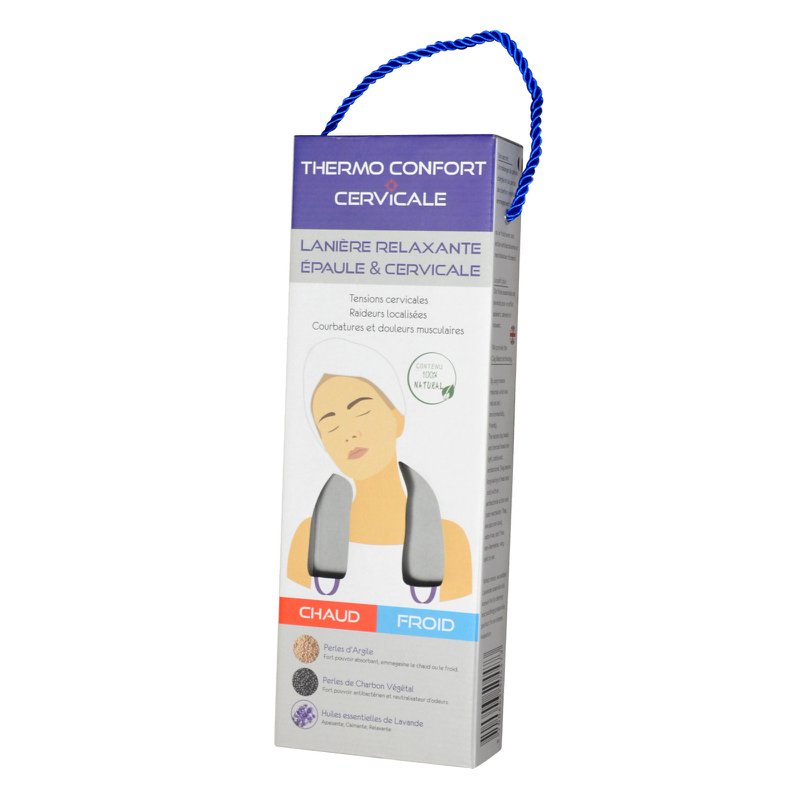 Cervical Thermo Comfort - Allevia Torcicollo e Dolori alla Spalla - Effetto Rilassante - Riutilizzabile e Naturale in Perle di Argilla e Carbone Vegetale