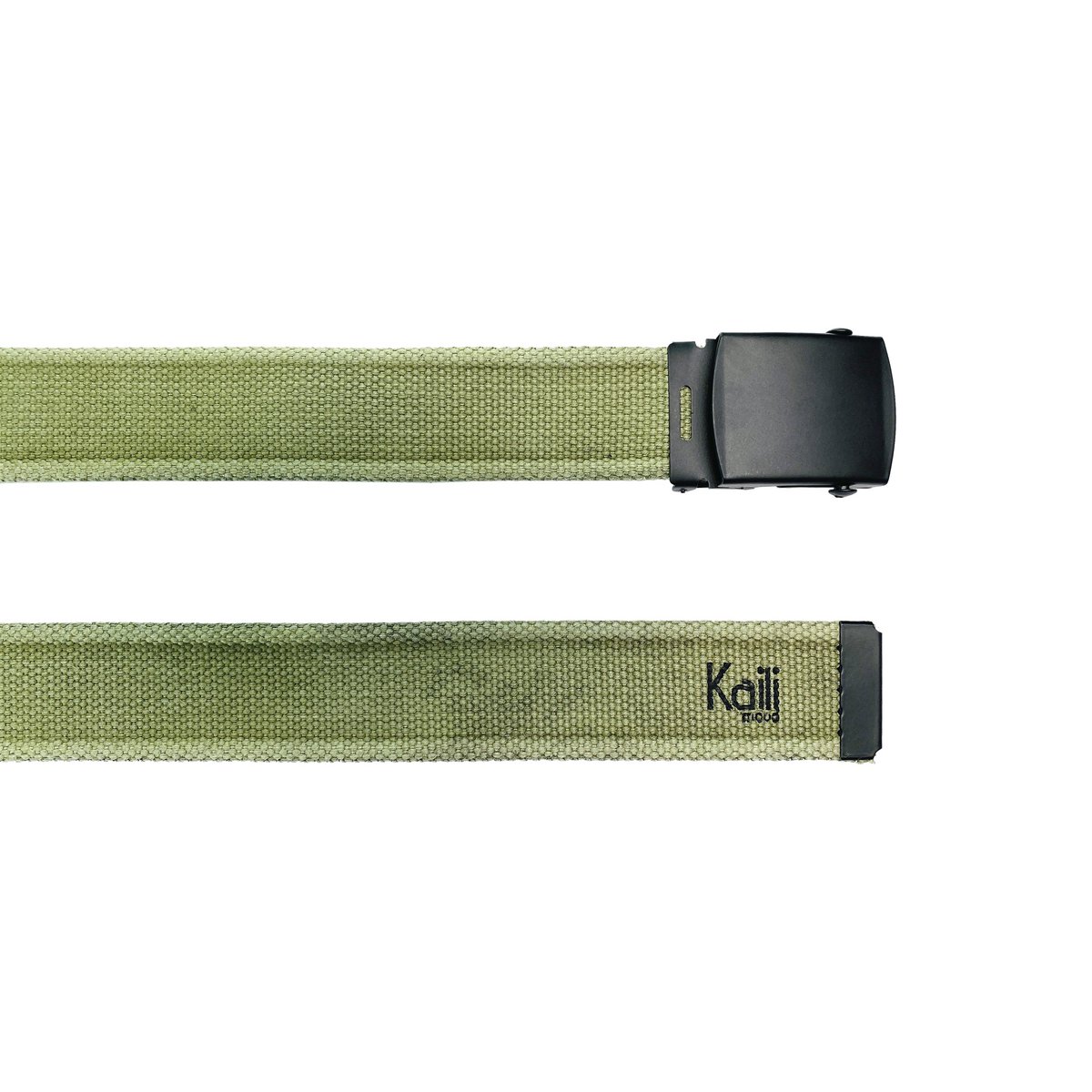 K4010EB | Stone Washed Canvas Ribbon Belt Col. Green with Matt Black Buckle. Dimensions: 125 x 4 x 0.5 cm One size - Can be shortened. Packaging: Rigid bottom/lid gift box