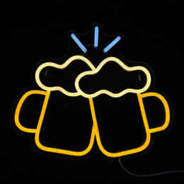 Neonlampe - Ølglas Skål - Inkl. Ophængningskroge - Neonskilt - 30 x 35 cm