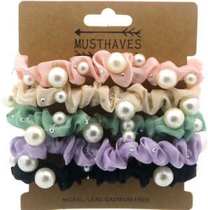X-O2.1 H925-005 Hair Elastics Pearl Mixed Colors 5pcs