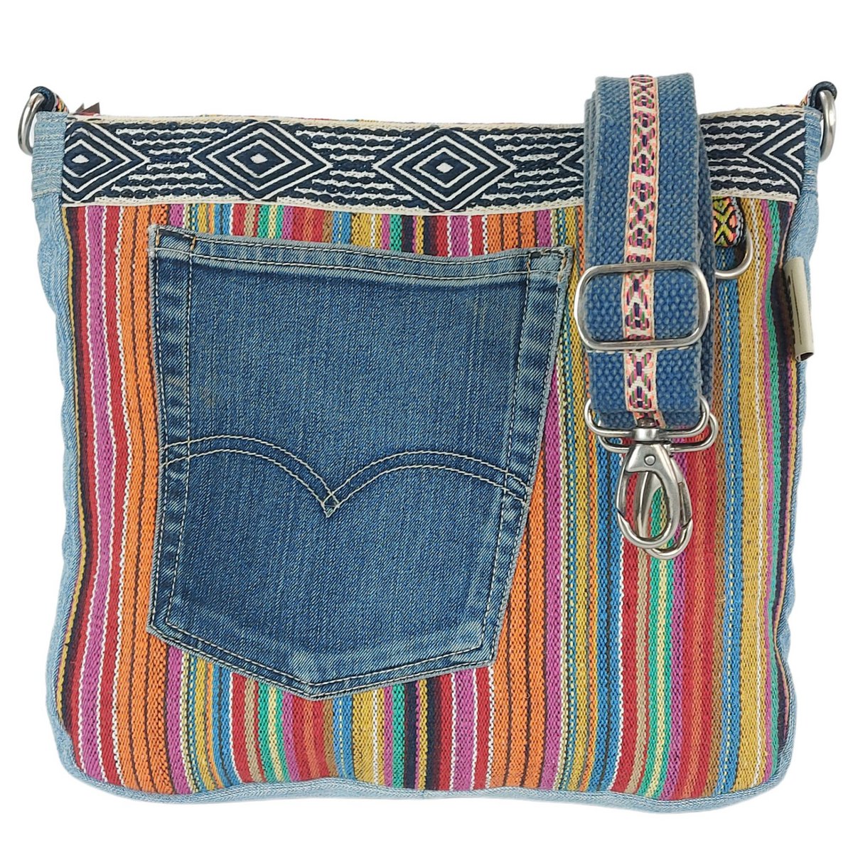 Sunsa Damen Umhängetasche. Schultertasche aus Upcycling Jeans und Baumwolle. Handtasche Vintage Retro Stil. Crossbody Tasche für Frauen.