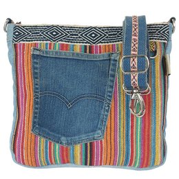 Sunsa Bæredygtig Skuldertaske til kvinder. Skuldertaske lavet af genbrugte jeans og bomuld. Håndtaske vintage retro stil. Crossbody taske til kvinder. kopi 1