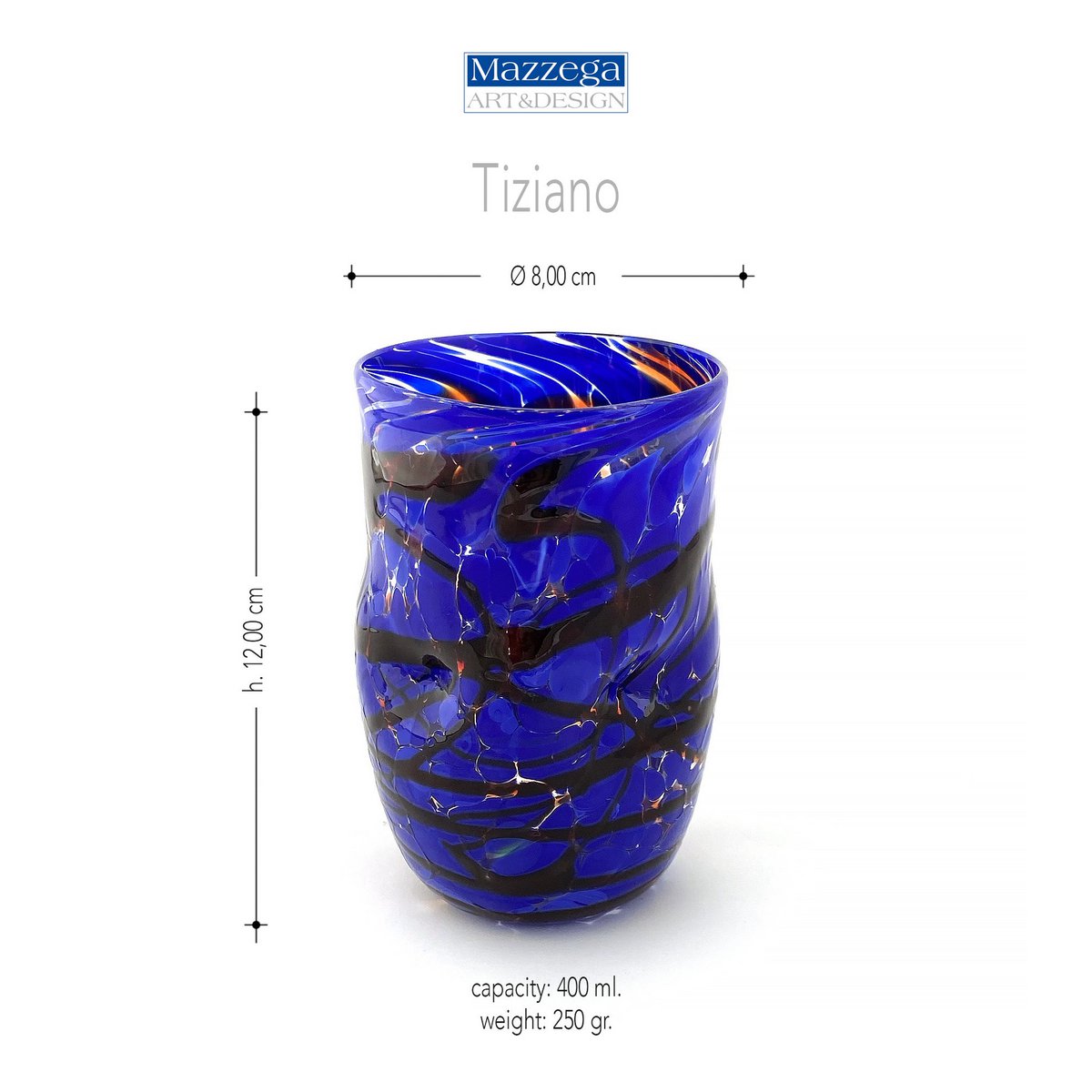 Tiziano glasses in Murano glass, made on the island of Murano, blown and handcrafted by master glassmakers - SPECIAL EDITION - 450 ml.