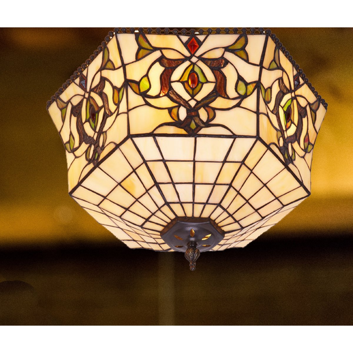 Plafón de techo con pantalla Tiffany diámetro 40cm Serie Hexa LG242200