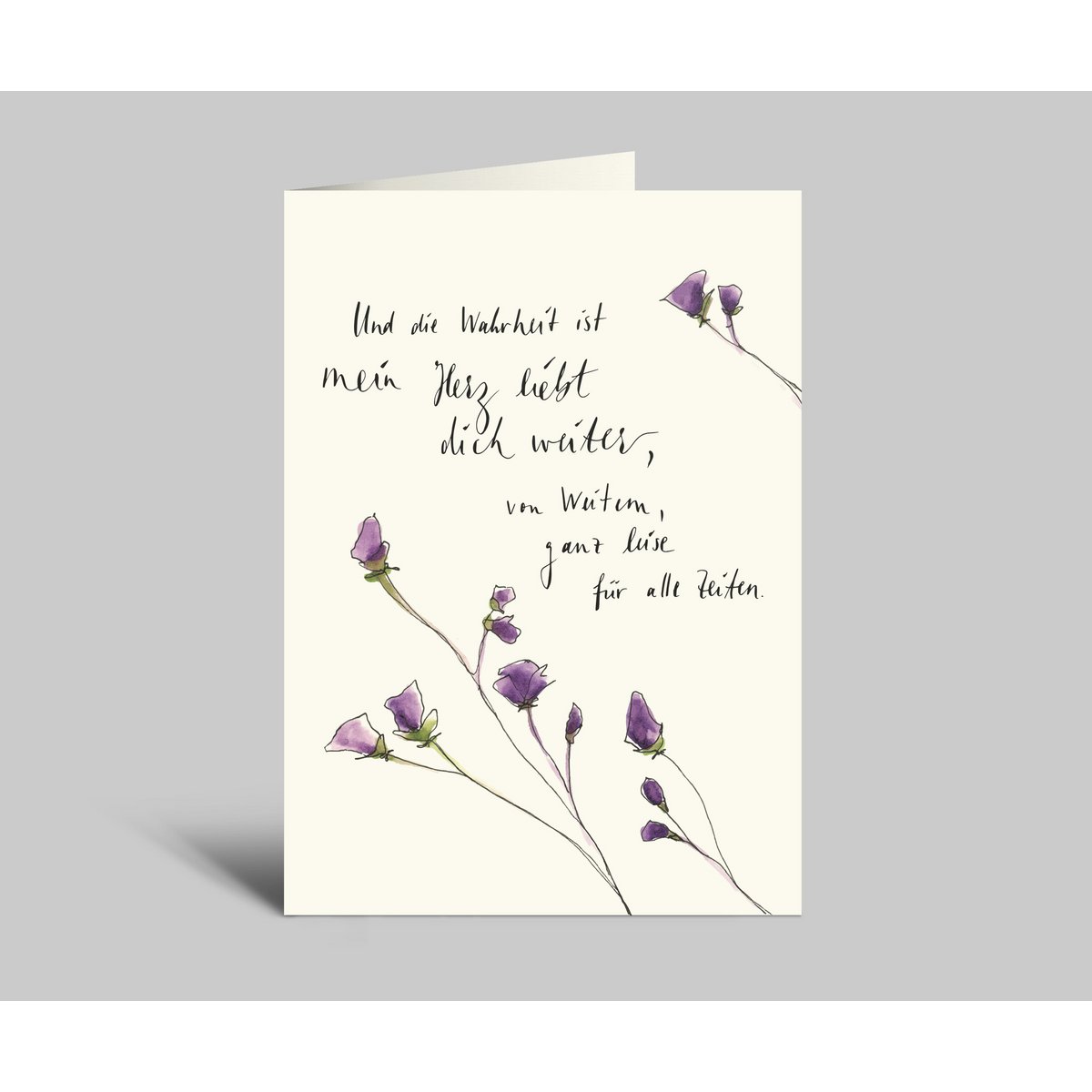 Begrafeniskaart aquarel | Violette bloemen | En de waarheid is dat mijn hart voor altijd van je blijft houden Vouwkaart met envelop