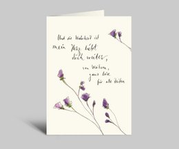 Begrafeniskaart aquarel | Violette bloemen | En de waarheid is dat mijn hart voor altijd van je blijft houden Vouwkaart met envelop