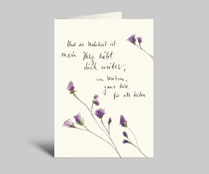 Trauerkarte Aquarell | Violette Blumen |  Und die Wahrheit ist, mein Herz liebt dich weiter, für alle Zeiten | Klappkarte mit Umschlag
