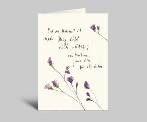 Trauerkarte Aquarell | Violette Blumen | Und die Wahrheit ist, mein Herz liebt dich weiter, für alle Zeiten | Klappkarte mit Umschlag